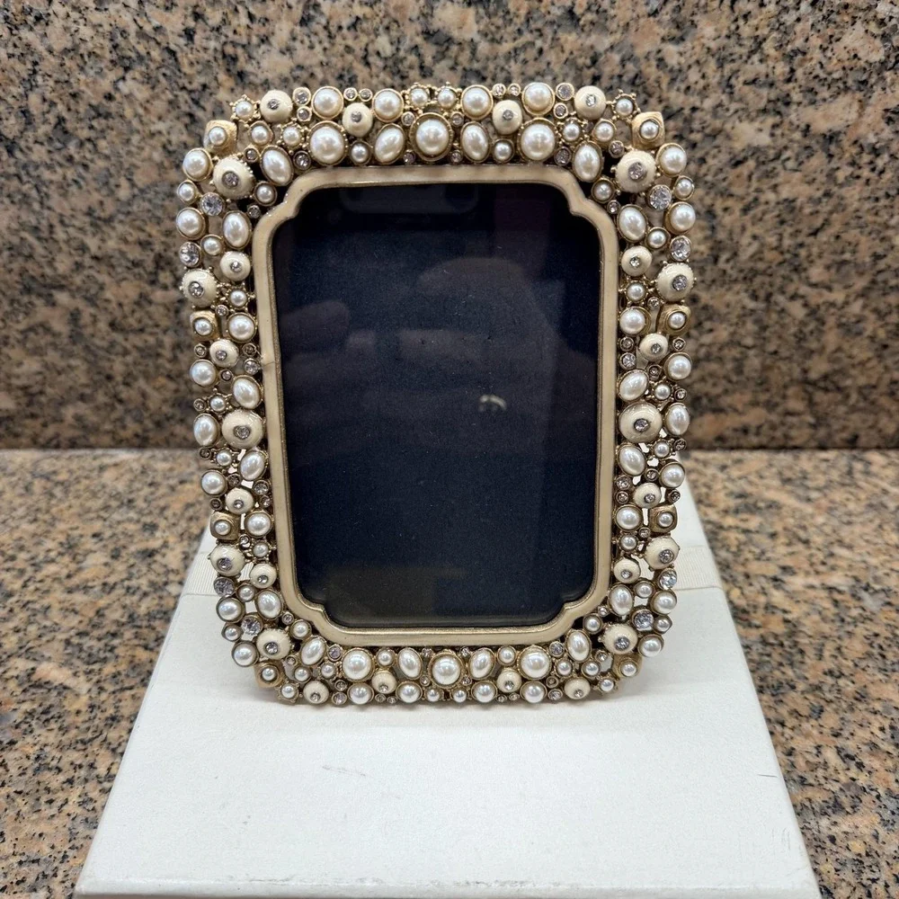 Two's Company Margrit Gold Pearl AustrianCrystal Photo Frame 3.5x5 Wedding Decor